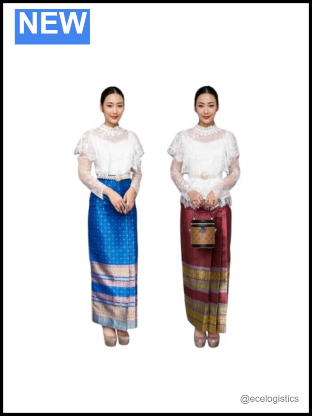 Traditional Thai Style Wrap Skirt Adjustable Free Size Synthetic Silk